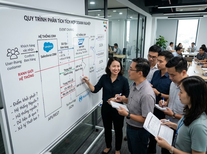 Yêu cầu tích hợp hệ thống cần làm rõ dữ liệu, chức năng, giao tiếp và ràng buộc